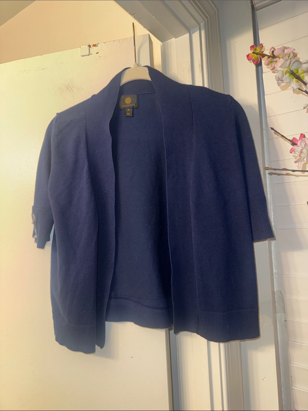 L.L. Bean Navy Short-Sleeve Open-Front Cardigan